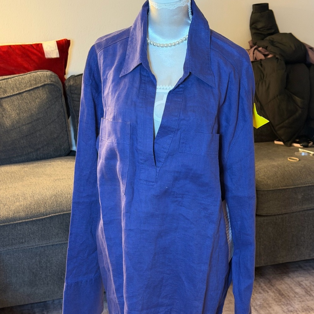 Martha Stewart Men's Deep Blue Casual Button Down Shirt